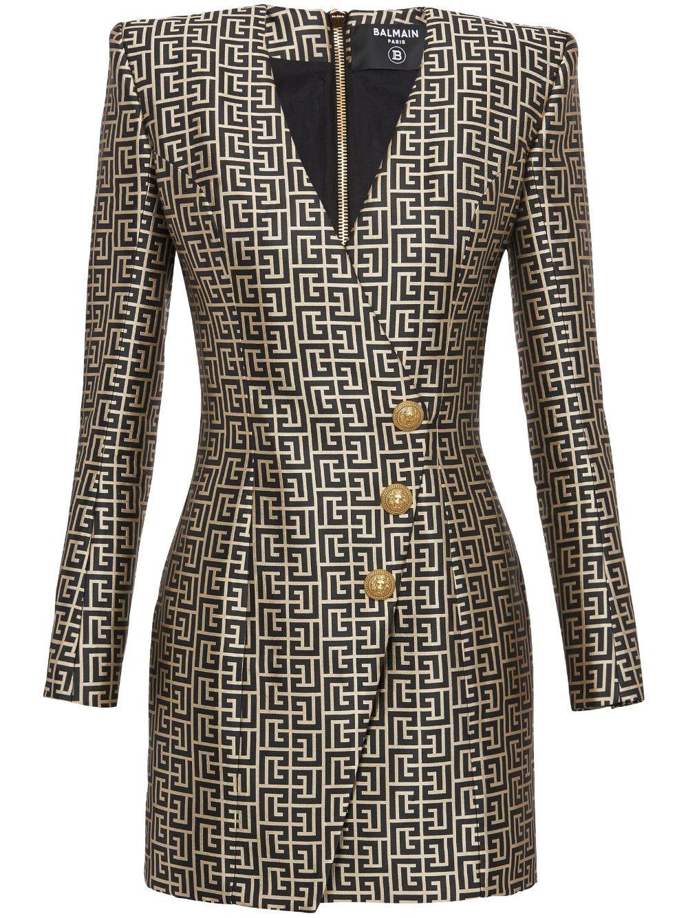 Jacquard Monogram Mini Dress In Black Gold Product Image