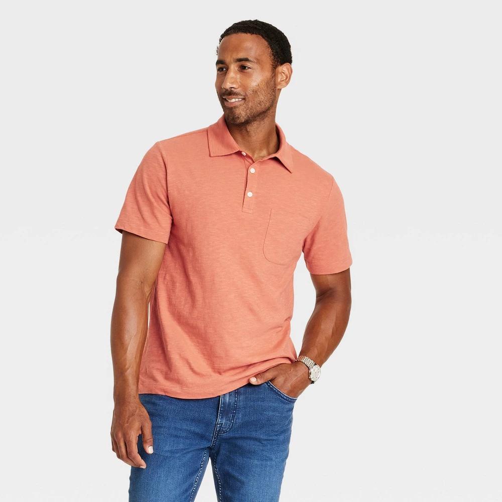 Mens Short Sleeve Slub Jersey Polo Shirt - Goodfellow & Co Peach Orange Product Image