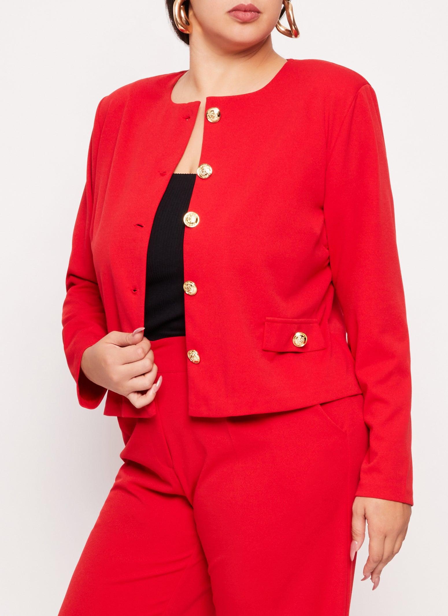 Womens Plus Size Crepe Knit Button Front Blazer Product Image