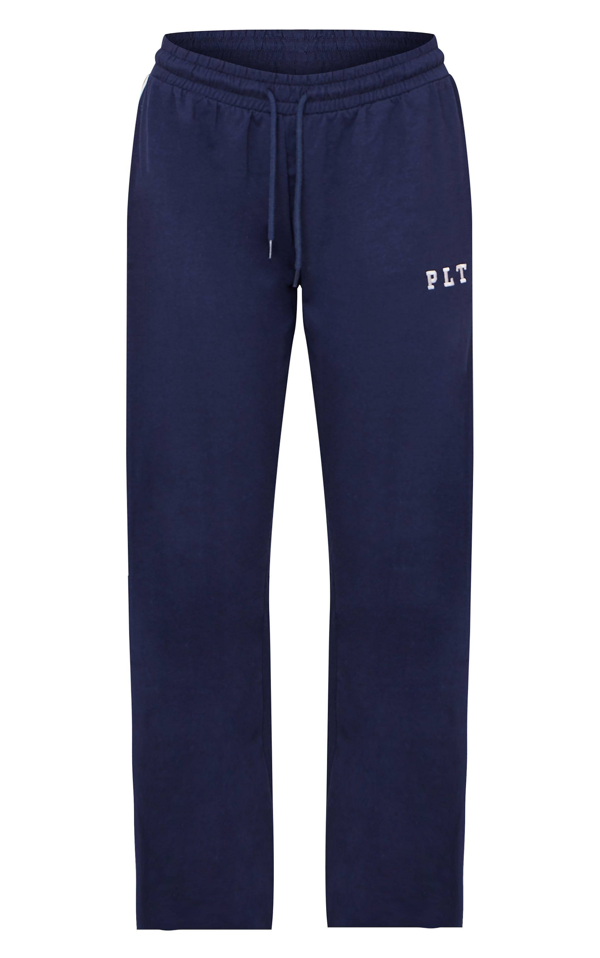 PRETTYLITTLETHING Navy Contrast Binding Wide Leg Sweatpants Product Image