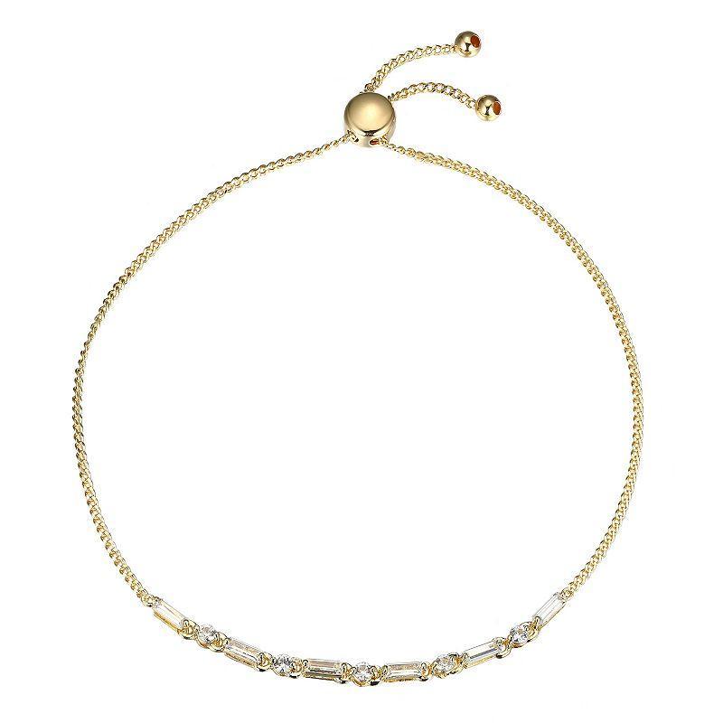 18k Gold Plated Sterling Silver Lab-Created White Sapphire Adjustable Bracelet, Womens Gold Tone Product Image