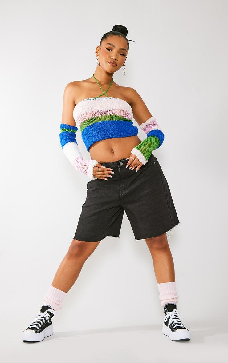 Multi Contrast Mixed Knit Bandeau Top & Sleeves Product Image