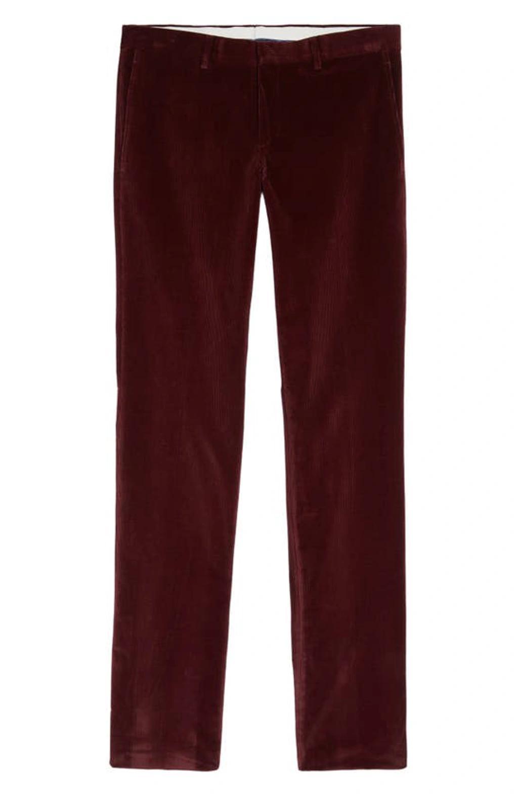 Rodger Extra Trim Fit Corduroy Pants In Burgundy Product Image