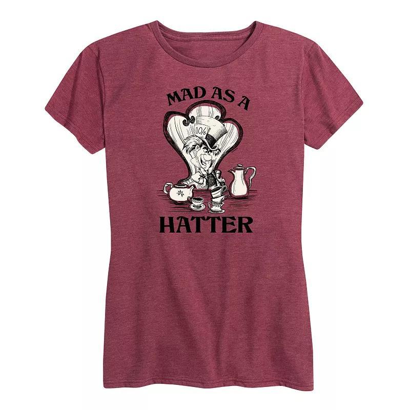 Disneys Alice in Wonderland Womens Mad As A Hatter Graphic Tee, Girls Grey Dark Red Product Image