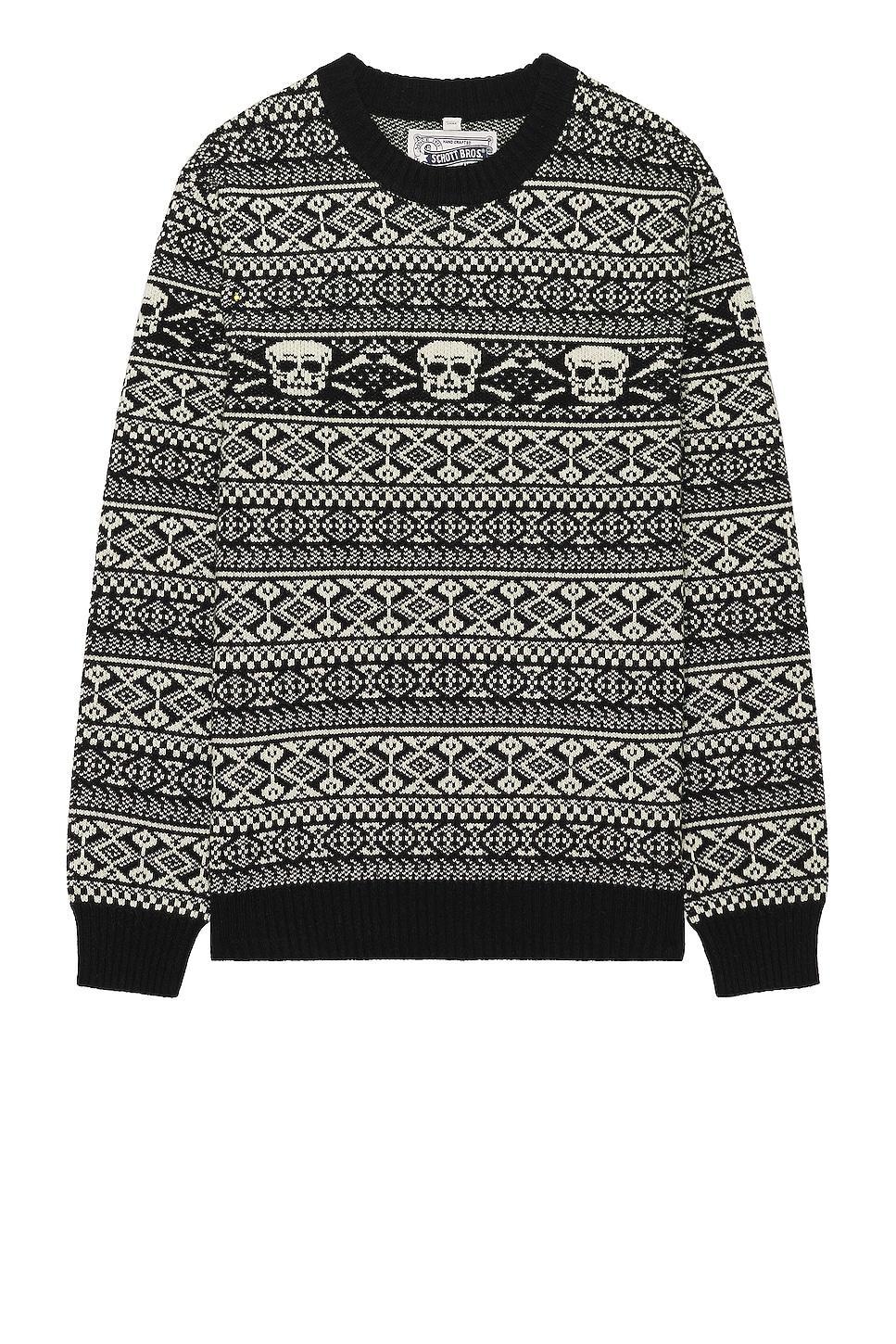 Schott Fairisle Skull Sweater in Black - Black. Size M (also in ). Product Image