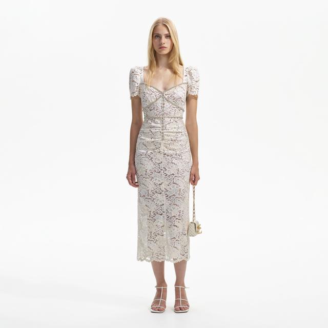 Cream Cord Lace Midi Dress Product Image