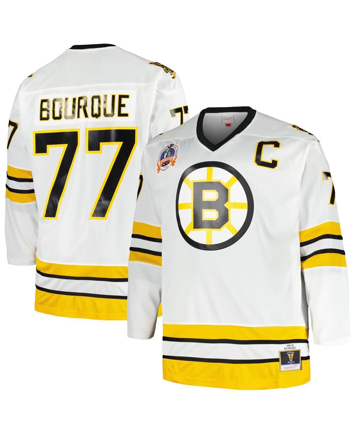 Mens Mitchell & Ness Ray Bourque White Boston Bruins Big and Tall Captain Patch Blue Line Player Jersey - White Product Image