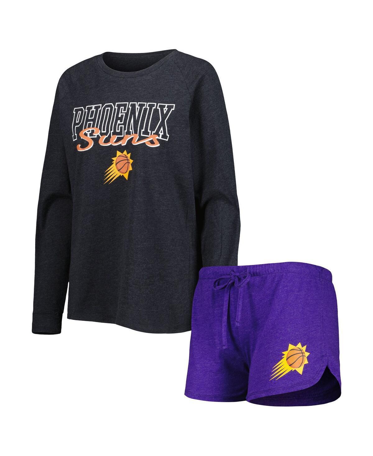 Womens Concepts Sport Heather Black/Heather Purple Phoenix Suns Team Raglan Long Sleeve T-Shirt & Shorts Sleep Set Product Image