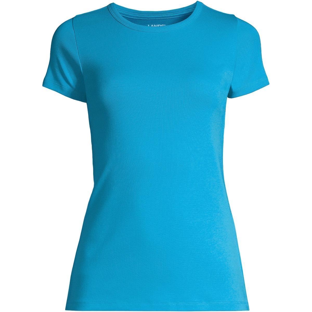 Petite Lands End All-Cotton Crewneck Tee, Womens Blue Team Stripe Product Image