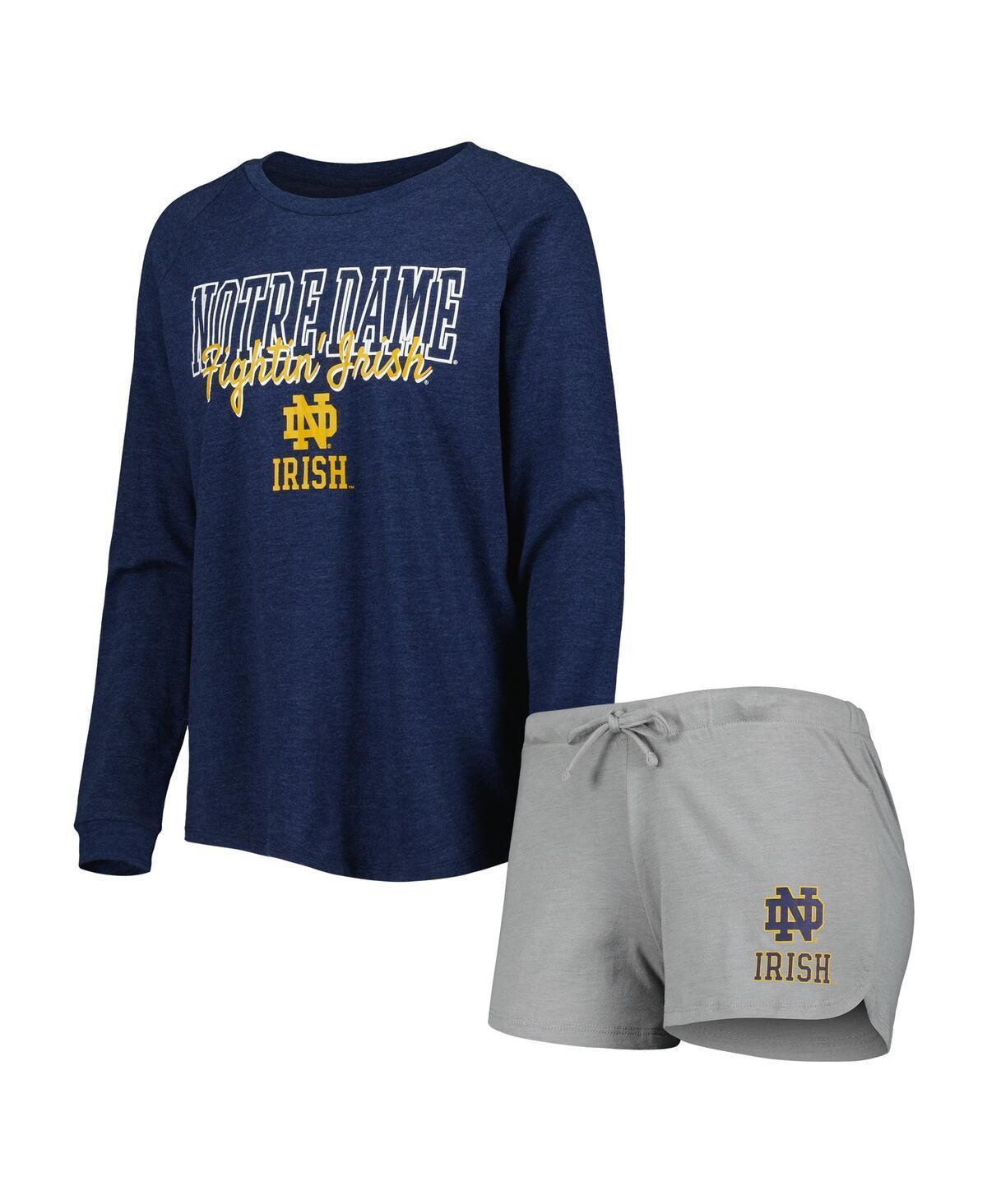 Womens Concepts Sport Navy Notre Dame Fighting Irish Raglan Long Sleeve T-shirt and Shorts Sleep Set - Navy Product Image