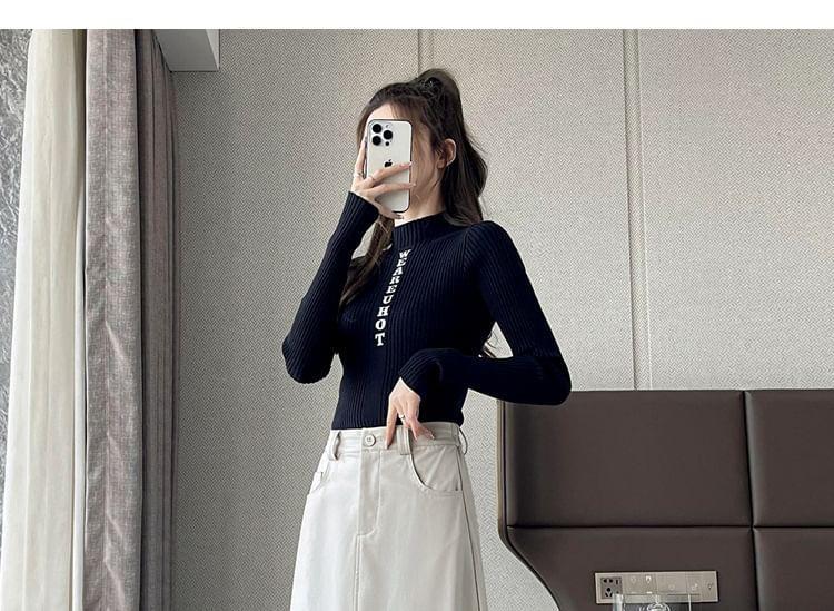 High Waist Plain Slit Faux Leather Midi A-Line Skirt Product Image