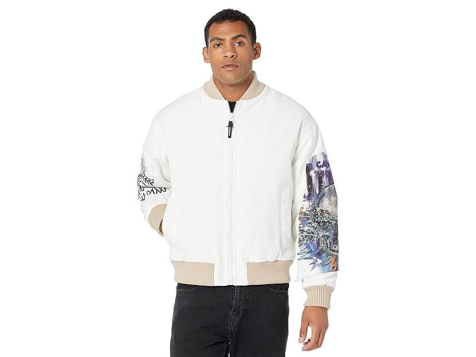 Just Cavalli Padded Nylon Bomber Jacket (White) Men's Clothing Product Image