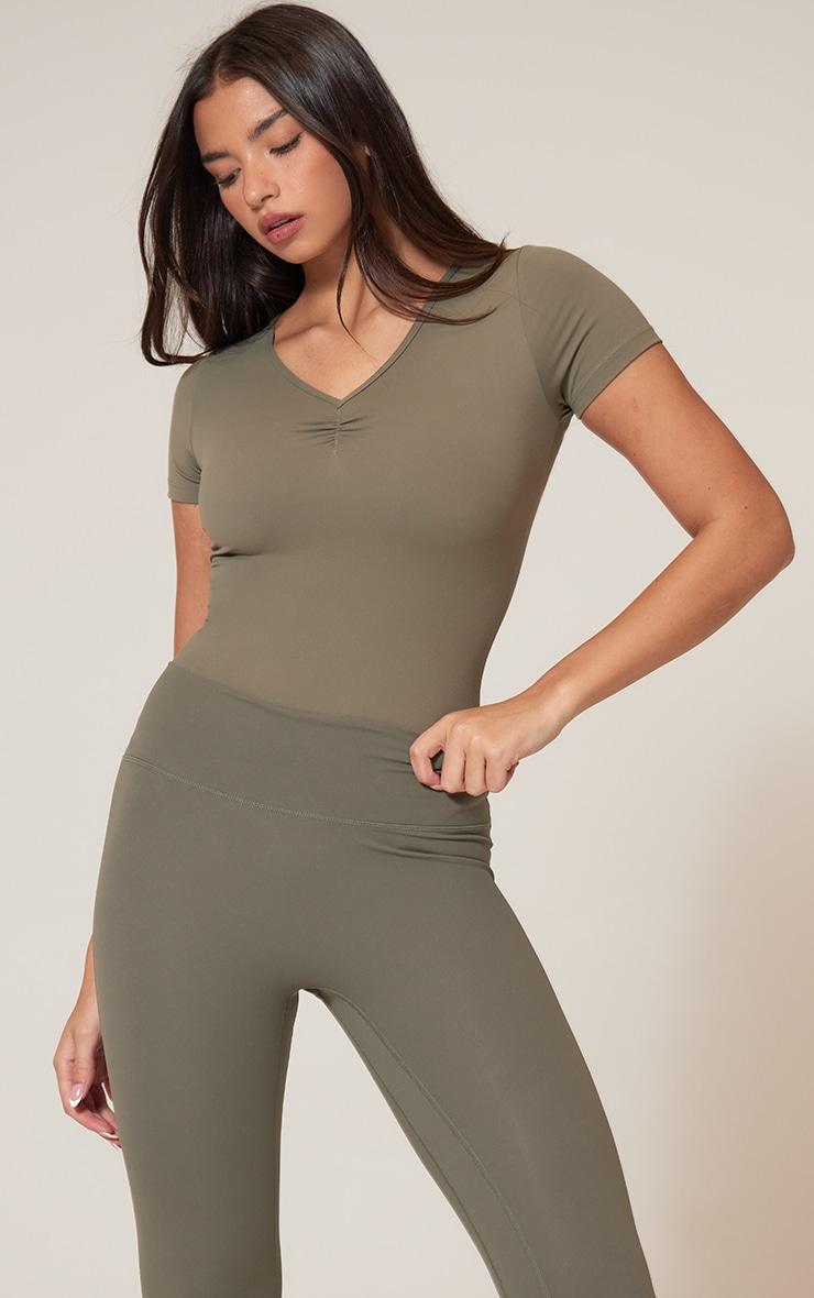  Olive Sculpt Gathered Short Sleeve Bodysuit Product Image