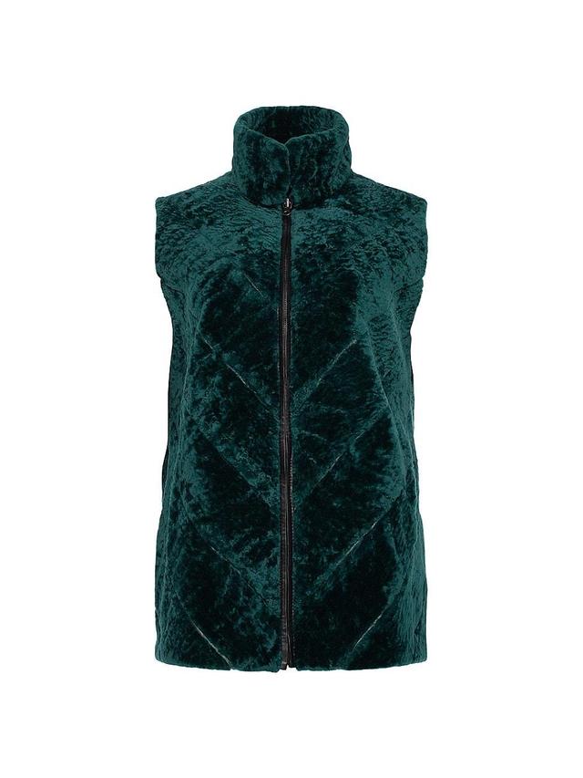 Reversible Chevron Shearling Lamb Zip Vest Product Image