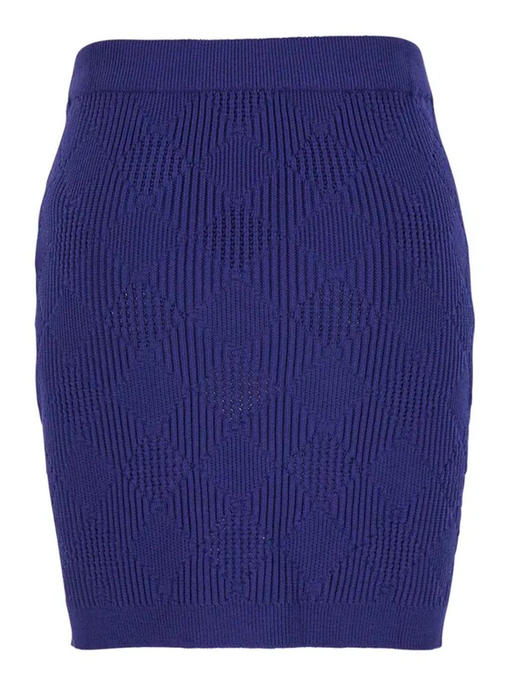 BALMAIN Blue Vichy Knit Miniskirt Product Image