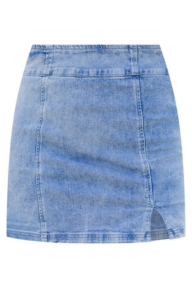 My Time To Shine Medium Wash Side Slit Denim Skirt Product Image