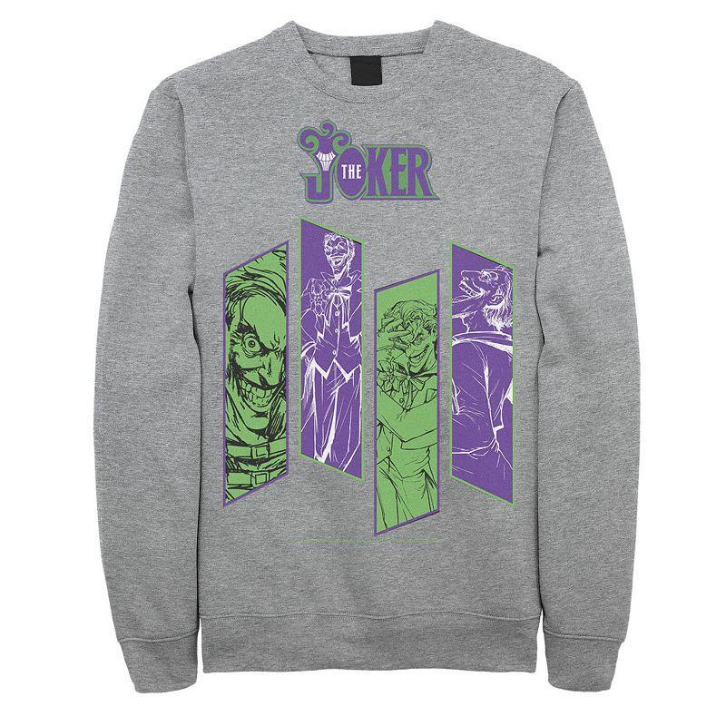 Mens DC Comics The Joker Portrait Panels Graphic Fleece Pullover Athletic Grey Product Image