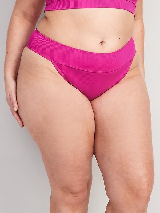 High-Waisted Ribbed French-Cut Bikini Swim Bottoms Product Image