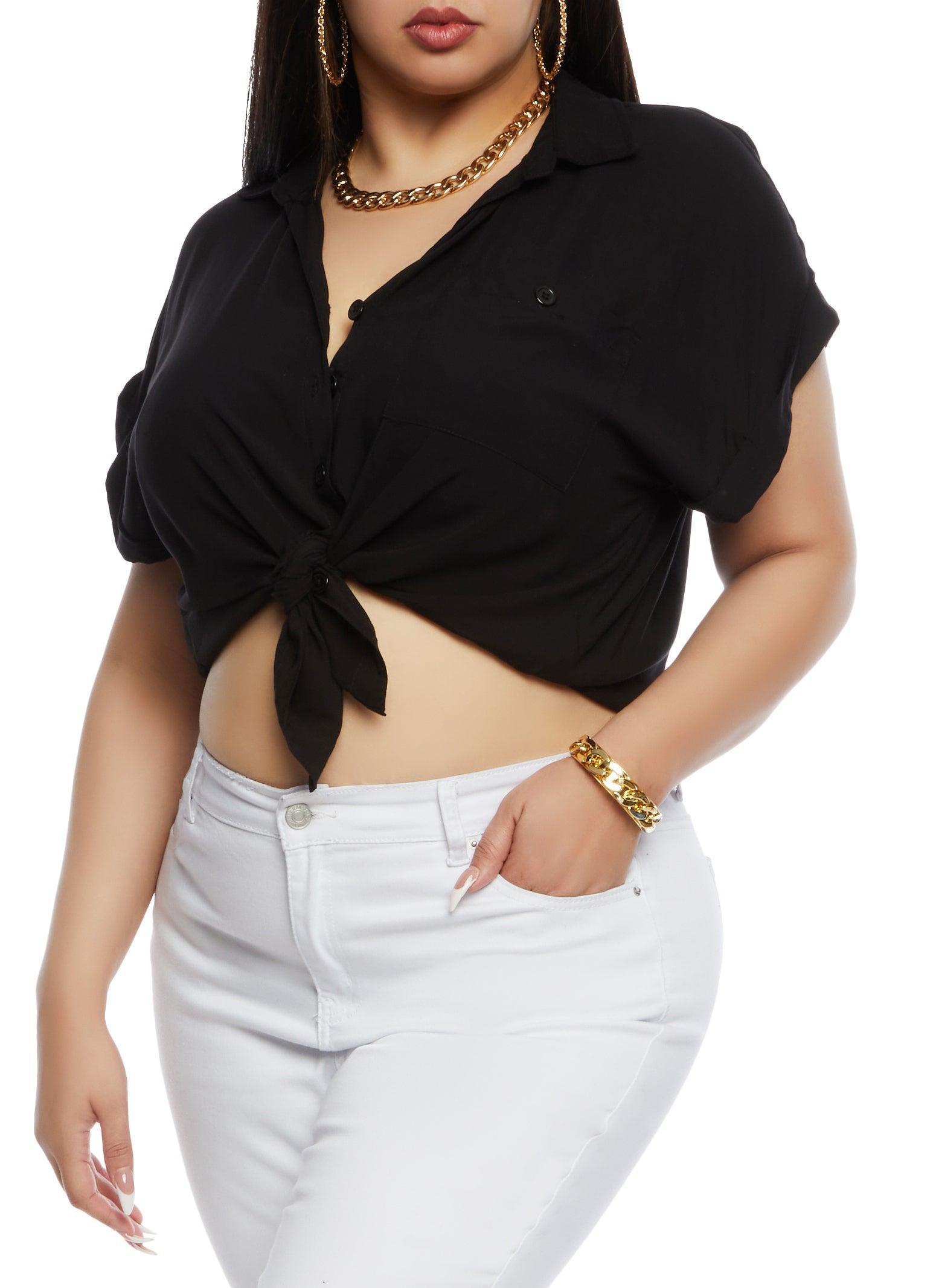 Womens Plus Size Button Front Cuffed Sleeve Shirt product image