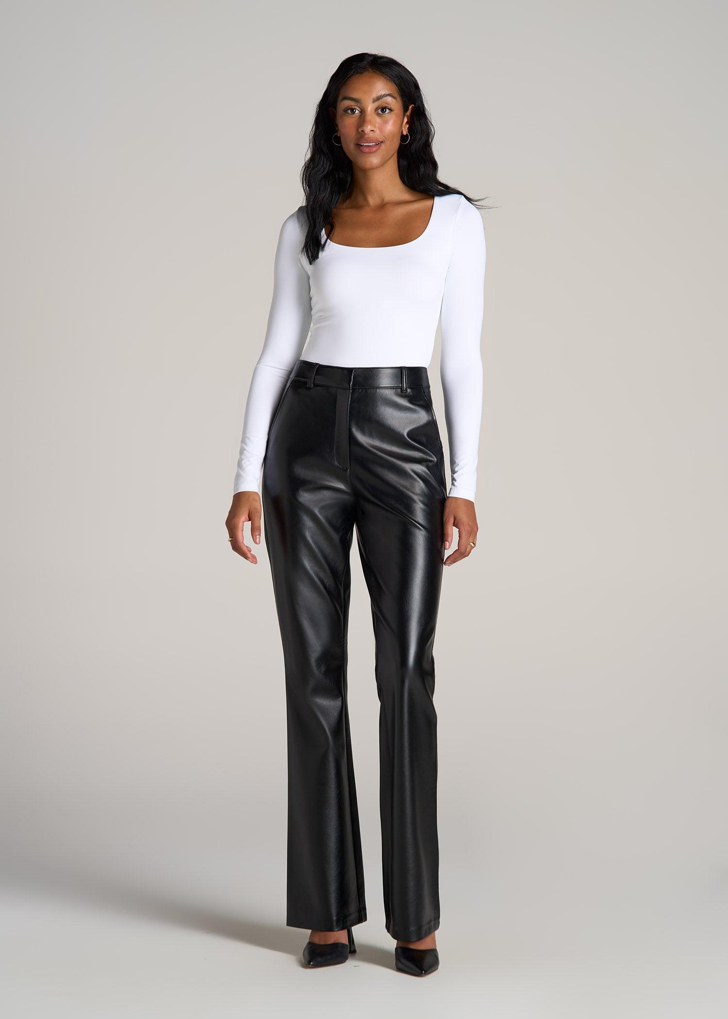 High Rise Flare Faux Leather Pants for Tall Women in Black Female Product Image