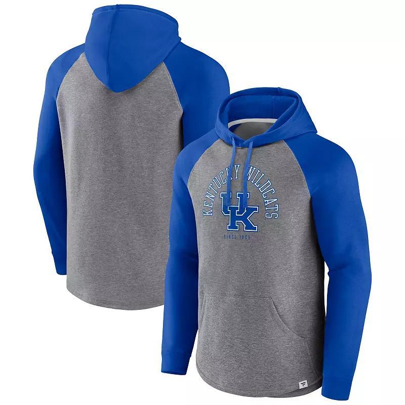 Mens Fanatics Branded Royal/Heather Gray Kentucky Wildcats Wrap Up Raglan Pullover Hoodie Product Image