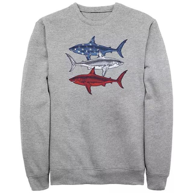 Mens Red White And Blue Sharks Graphic Fleece Athletic Grey Product Image