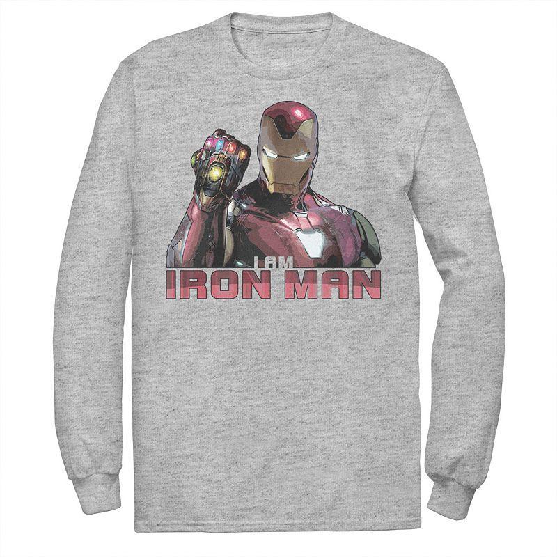 Mens Marvel Avengers Endgame I Am Iron Man Movie Quote Portrait Long Sleeve Graphic Tee Athletic Grey Product Image