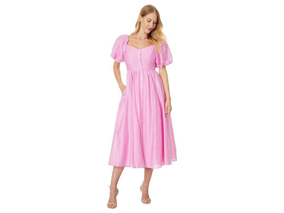 CeCe Puff Sleeve Button Down Midi Dress (Peony Petal) Women's Dress product image