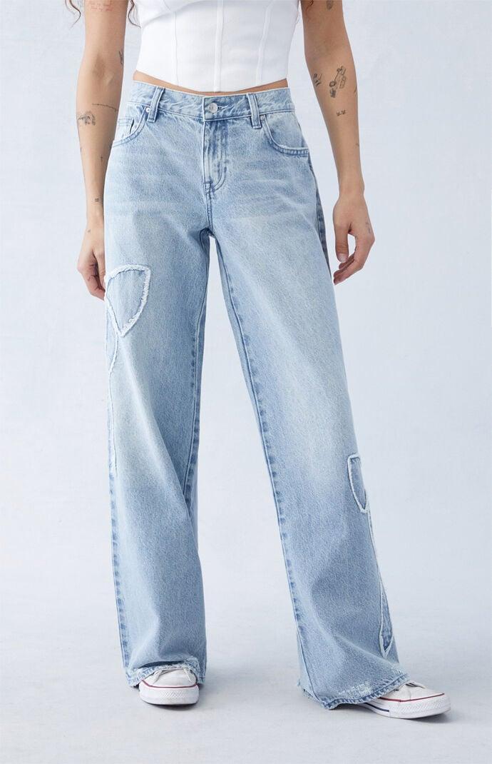 Womens Casey Light Indigo Bow Low Rise Baggy Jeans Product Image