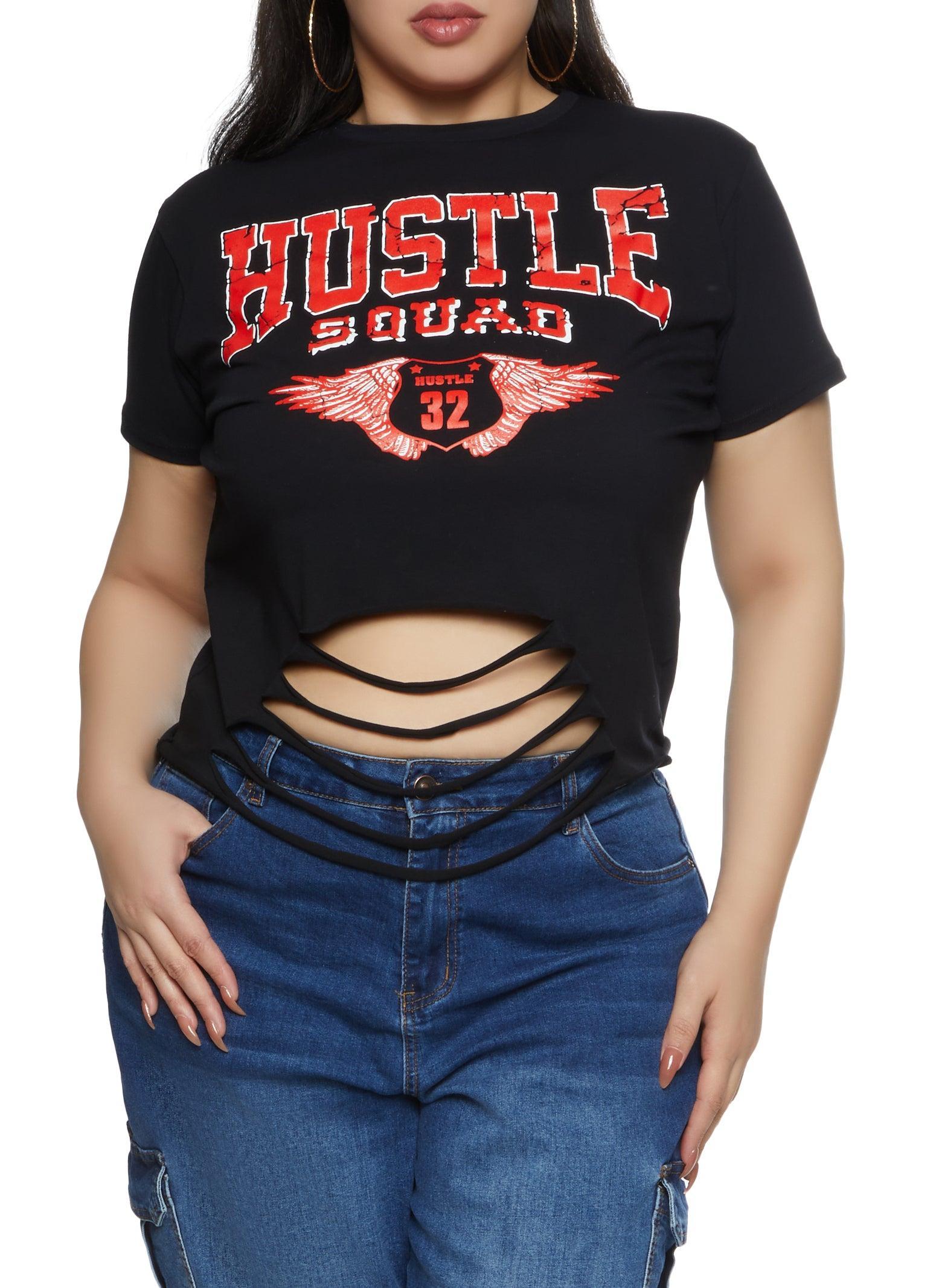 Womens Plus Size Hustle Squad Laser Cut Graphic Tee Product Image