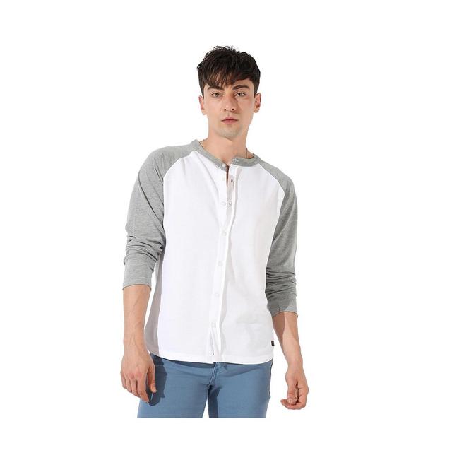 Campus Sutra Mens White & Grey Raglan Shirt Product Image