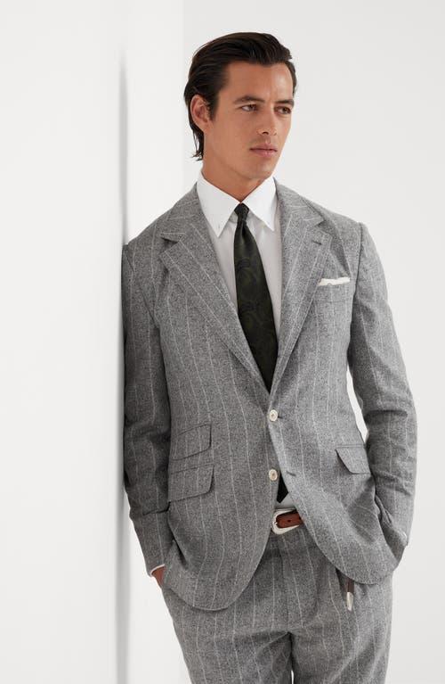 BRUNELLO CUCINELLI Wool-silk Striped Blazer In Grey Product Image