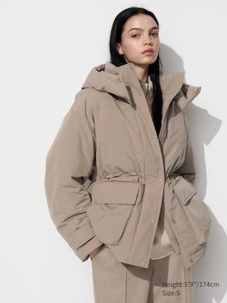 Womens Hybrid Down Coat with Water-Repellent Beige Large UNIQLO US Product Image