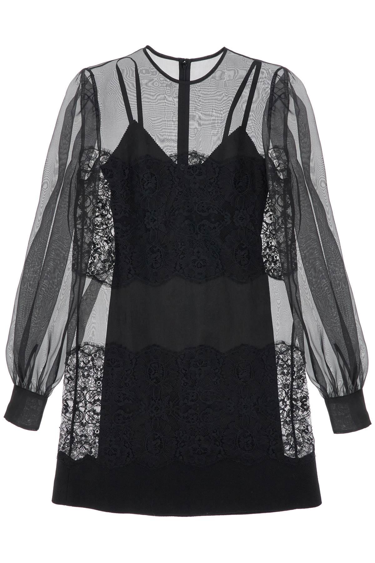 DOLCE & GABBANA Organza Lace Mini Dress In Black Product Image