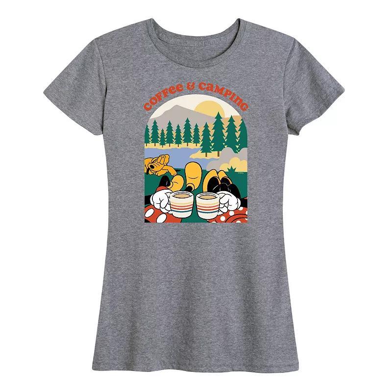 Disneys Mickey & Minnie Mouse Womens Coffee And Camping Graphic Tee Product Image