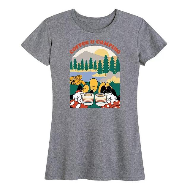 Disneys Mickey & Minnie Mouse Womens Coffee And Camping Graphic Tee Grey Gray Product Image