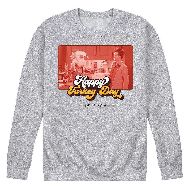 Mens Friends Happy Turkey Day Fleece Sweatshirt Grey Gray Product Image