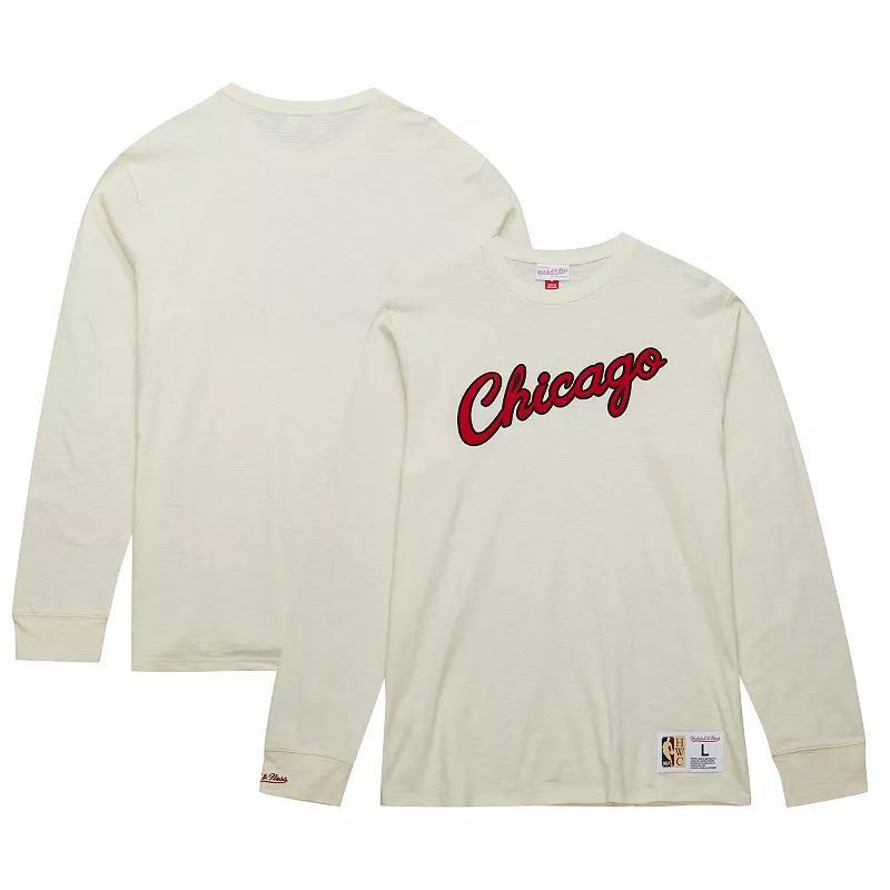 Mens Mitchell & Ness Cream Chicago Bulls Hardwood Classics Vintage Long Sleeve T-Shirt Product Image