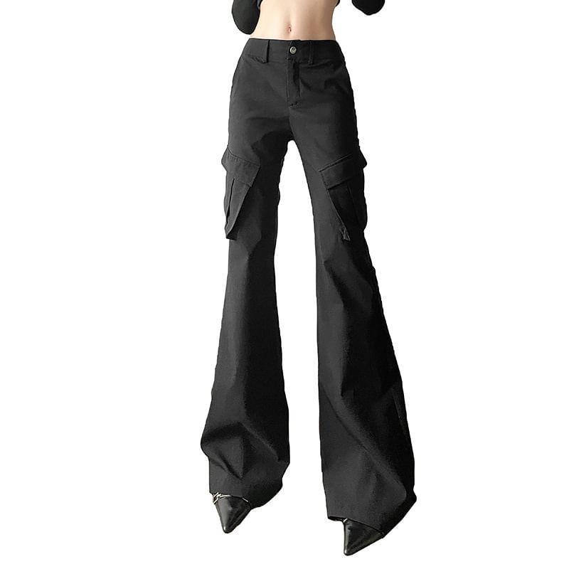 Low Rise Plain Wide Leg Cargo Pants Product Image