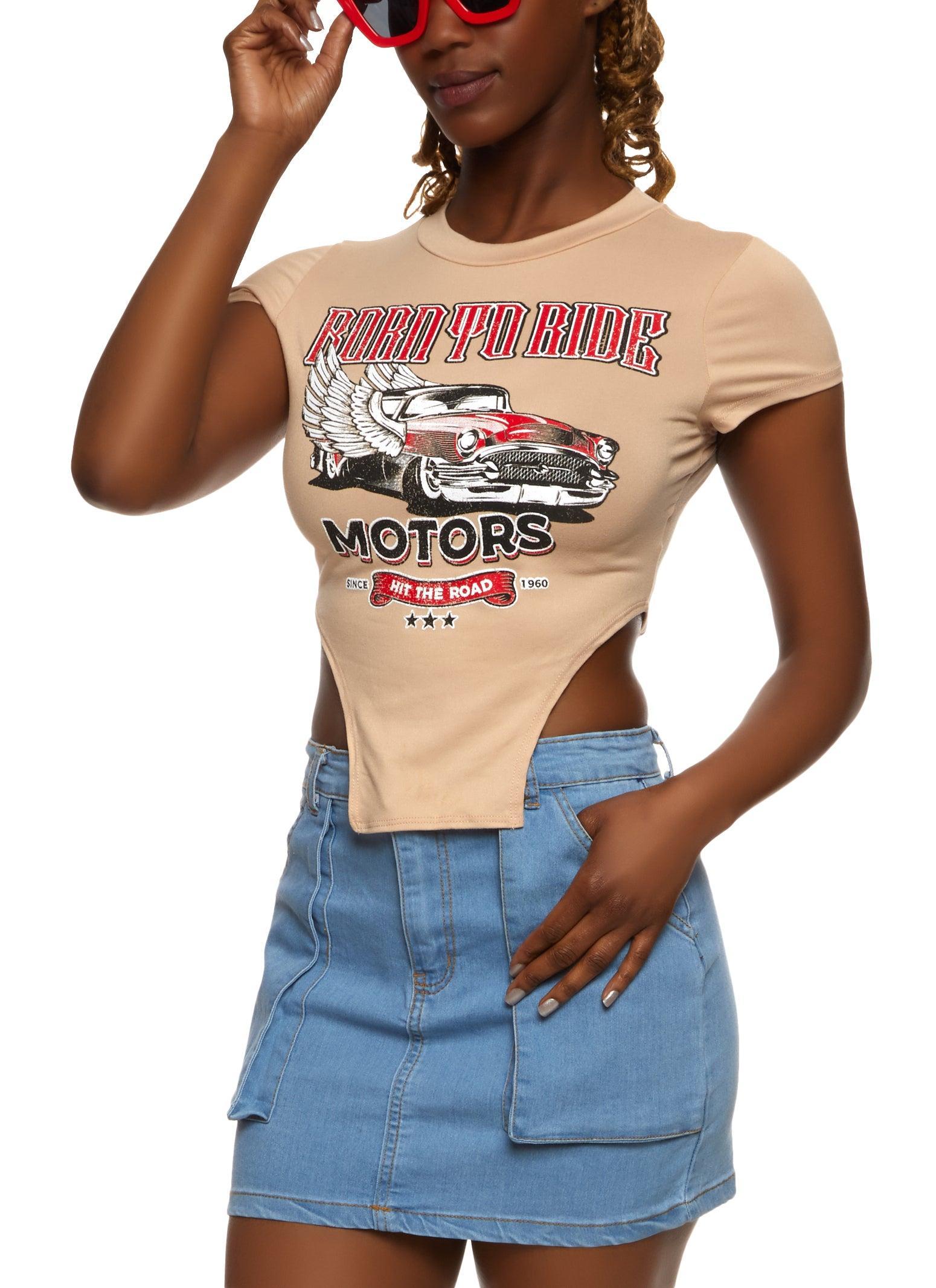 Womens Born To Ride Cropped Graphic Top Product Image