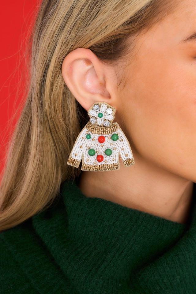 Festive Flair White Beaded Earrings Product Image