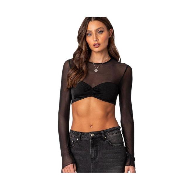 EDIKTED Night Out Long Sleeve Illusion Neck Crop Top Product Image