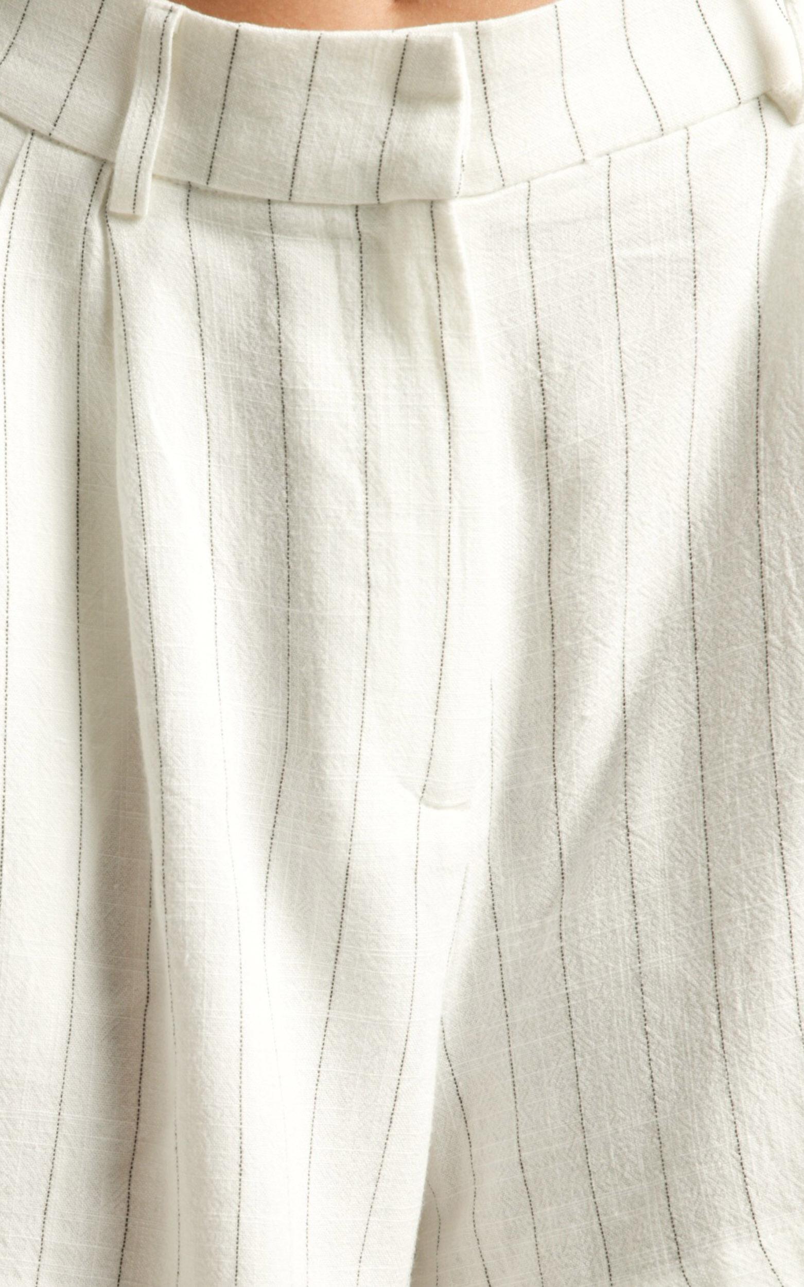 Manon Shorts - Linen Look Tailored Pinstripe Shorts in White Product Image