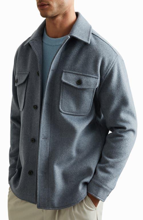 REISS Airforce Blue Wool Blend Melton Overshirt Product Image