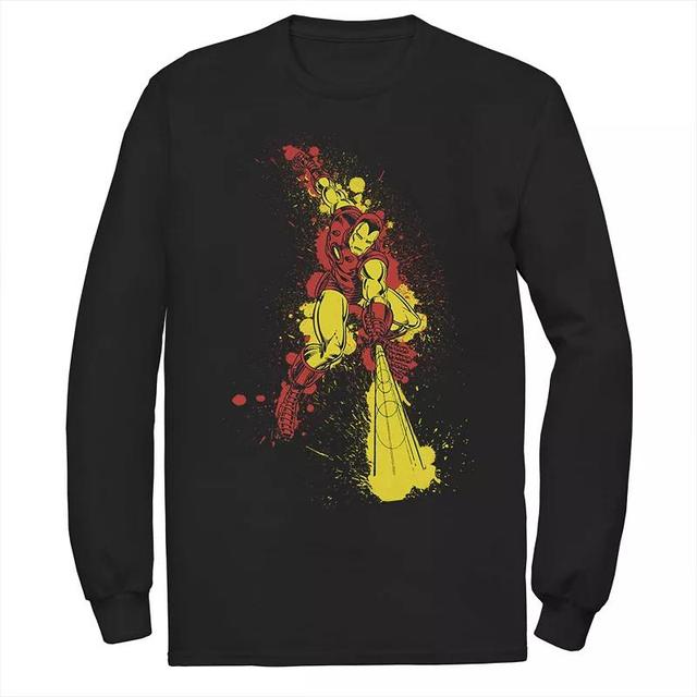 Mens Marvel Iron Man Retro Paint Splatter Action Long Sleeve Graphic Tee Product Image