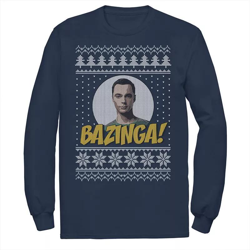 Mens The Big Bang Theory Bazinga Holiday Pattern Tee Blue Product Image