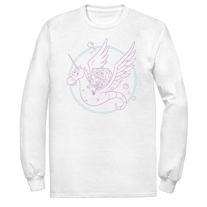 Mens Spongebob Sea Unicorn Pink Hue Outline Long Sleeve Tee Product Image