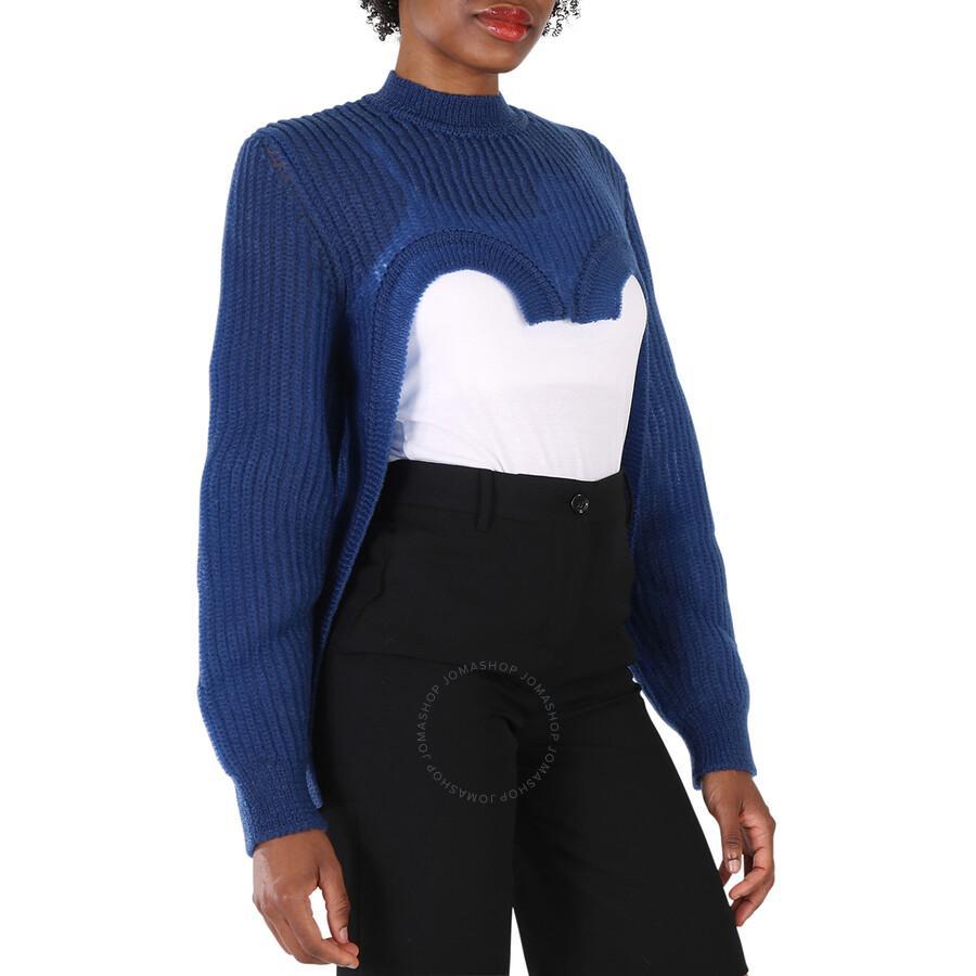 BURBERRY Ladies Warm Royal Blue Cut-out Knit Technical Reconstructed Sweater Product Image