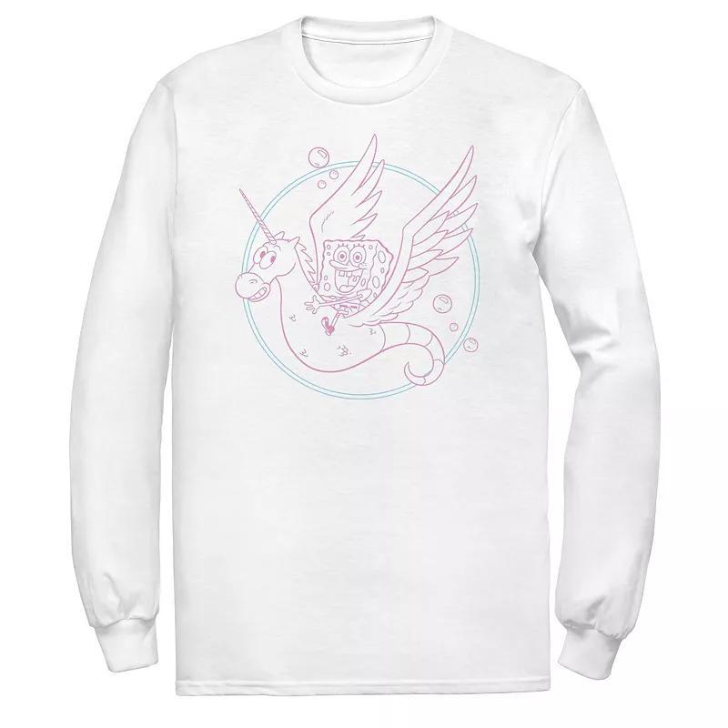 Mens Spongebob Sea Unicorn Pink Hue Outline Long Sleeve Tee Product Image