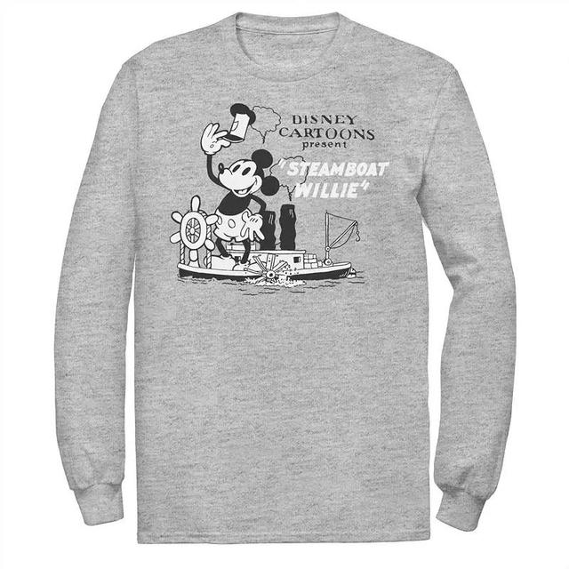 Disneys Mickey Mouse Big & Tall Present Steamboat Willie Long Sleeve Graphic Tee, Mens Athletic Grey Product Image